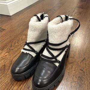 Black and White Shearling Winter Boots